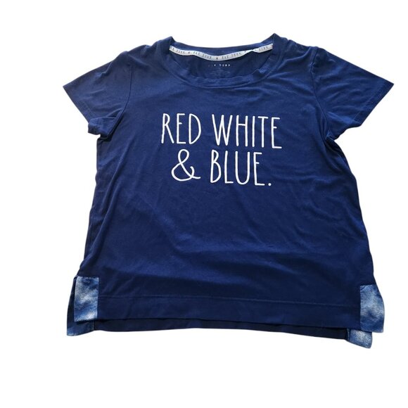 Rae Dunn T-Shirt Blue‎ "RED, WHITE & BLUE" Graphic Women Sz S USA Patriotic 4th - Picture 1 of 7